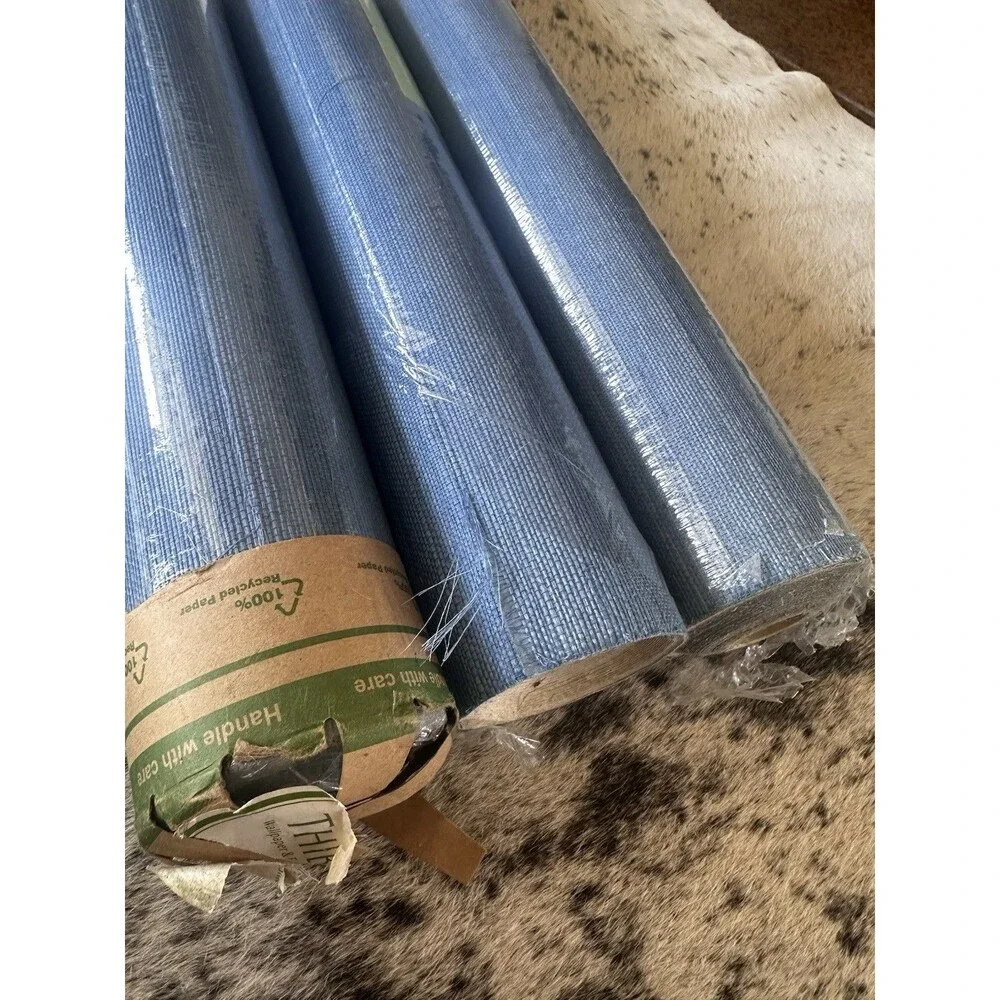 3 Thibaut Shang Extra Fine Sisal Grasscloth Wallpaper Rolls Blue T82828 NEW